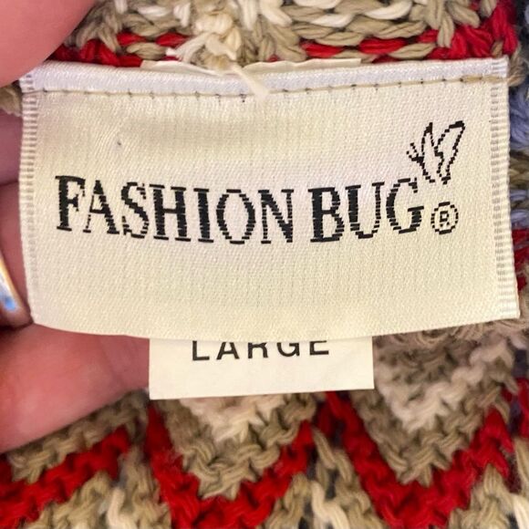 Fashion Bug Crocheted Turtleneck Sweater Colorful Chevron Pattern Womens Size LG - Picture 4 of 5